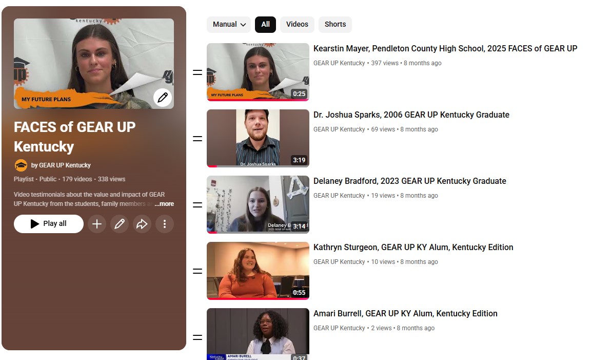 Screenshot of FACES YouTube Playlist